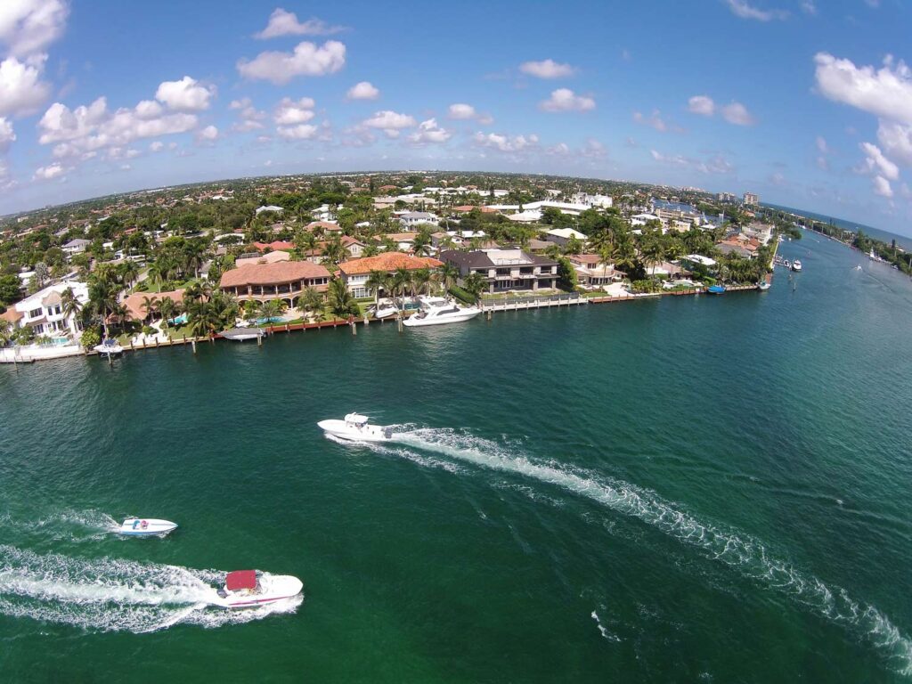 Aerial view of waterfront homes for sale in Vero Beach